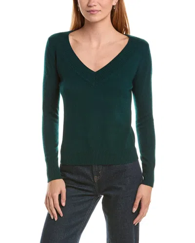 Sofiacashmere Deep Wide Trim V-neck 100% Cashmere Sweater In Green