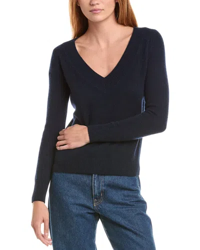 Sofiacashmere Deep Wide Trim V-neck 100% Cashmere Sweater In Navy