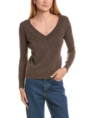 Sofiacashmere Deep Wide Trim V-neck 100% Cashmere Sweater In Brown