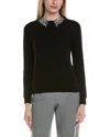 Sofiacashmere Embellished Collar Wool & Cashmere-blend Sweater In Black
