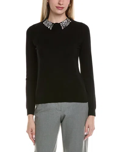SOFIACASHMERE SOFIACASHMERE EMBELLISHED COLLAR WOOL & CASHMERE-BLEND SWEATER