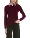 Sofiacashmere Embellished Collar Wool & Cashmere-blend Sweater In Burgundy