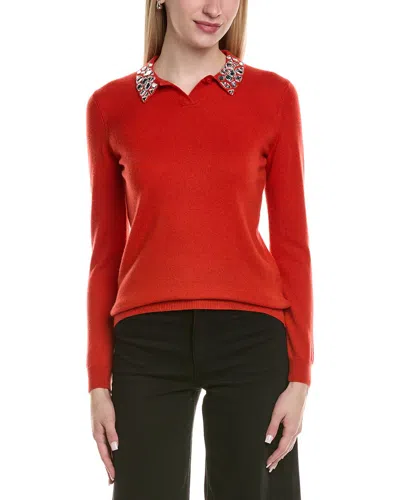 SOFIACASHMERE SOFIACASHMERE EMBELLISHED COLLAR WOOL & CASHMERE-BLEND SWEATER