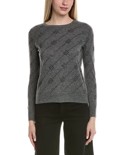 SOFIACASHMERE SOFIACASHMERE HEATSET DIAGONAL FLORAL WOOL & CASHMERE-BLEND SWEATER