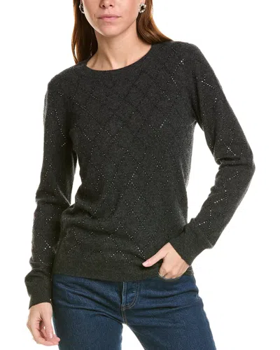 Sofiacashmere Heatset Diamond Crewneck Cashmere Sweater In Grey