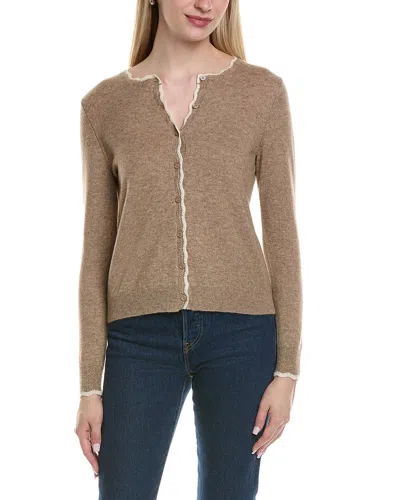 Sofiacashmere Key Item Dnu  Tipped Scalloped Wool & Cashmere-blend Cardigan In Brown