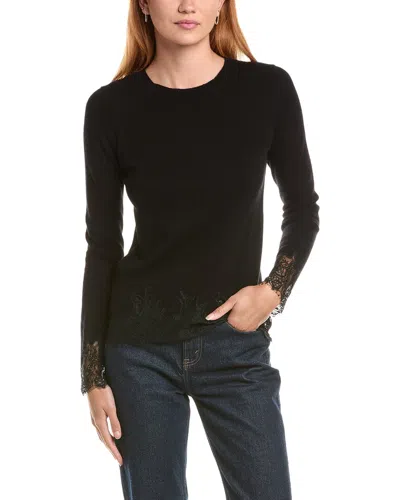 Sofiacashmere Lace Inset Hem Wool & Cashmere-blend Sweater In Black