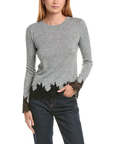 Sofiacashmere Lace Inset Hem Wool & Cashmere-blend Sweater In Gray