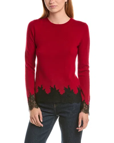 Sofiacashmere Lace Inset Hem Wool & Cashmere-blend Sweater In Red