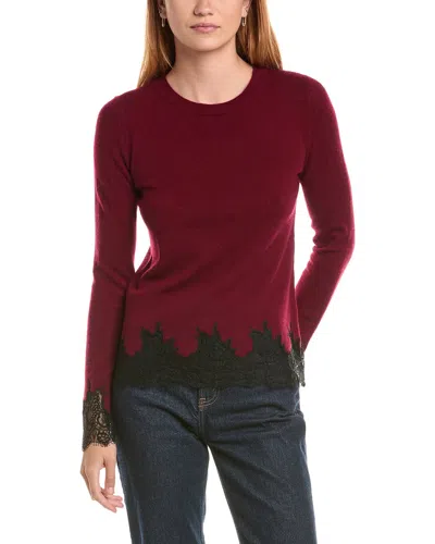 Sofiacashmere Lace Inset Hem Wool & Cashmere-blend Sweater In Wine