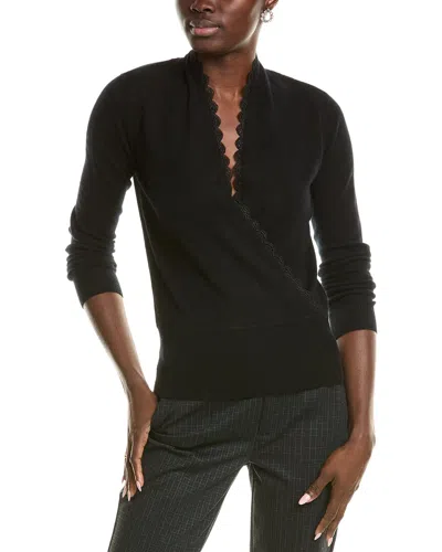 Sofiacashmere Lace Trim Surplice Cashmere Sweater In Black