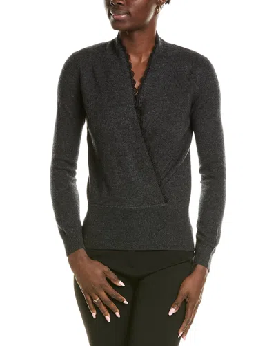 Sofiacashmere Lace Trim Surplice Cashmere Sweater In Grey