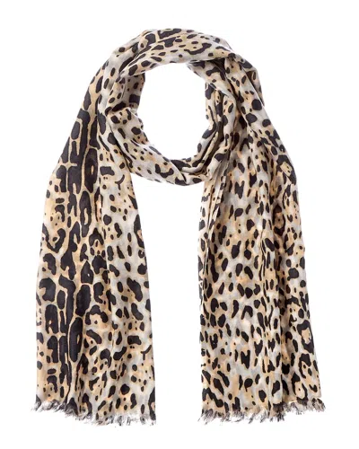 Sofiacashmere Leopard Print Lightweight Cashmere Scarf In Gray