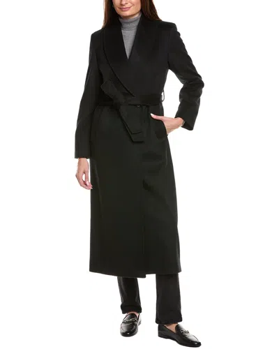 Sofiacashmere Maxi Belted Shawl Collar Wool & Cashmere-blend Coat In Black