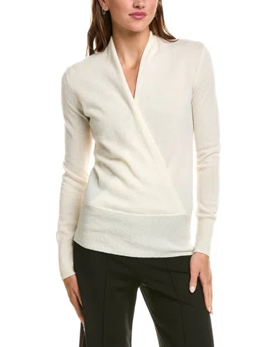 Sofiacashmere Modern Faux Wrap 100% Cashmere Sweater In White
