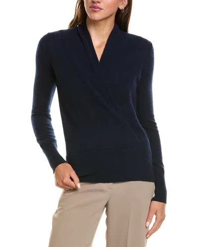 Sofiacashmere Modern Faux Wrap 100% Cashmere Sweater In Blue