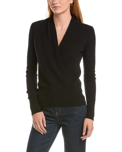 Sofiacashmere Modern Faux Wrap Cashmere Sweater In Black