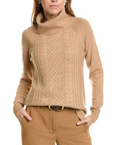 Sofiacashmere Ornate Cable Front Turtleneck Cashmere Sweater In Brown