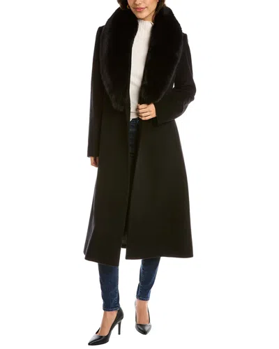 Sofiacashmere Oversized Collar Wool-blend Coat In Black