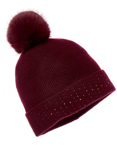 Sofiacashmere Rib Knit Embellished Cashmere Hat In Red