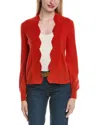 Sofiacashmere Scallop Edge Cropped Wool & Cashmere-blend Cardigan In Red