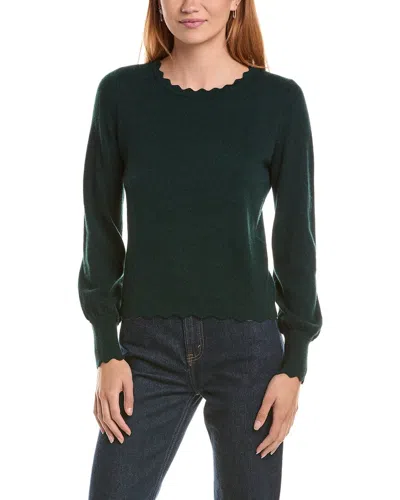Sofiacashmere Scallop Trim Crewneck Wool & Cashmere-blend Sweater In Green