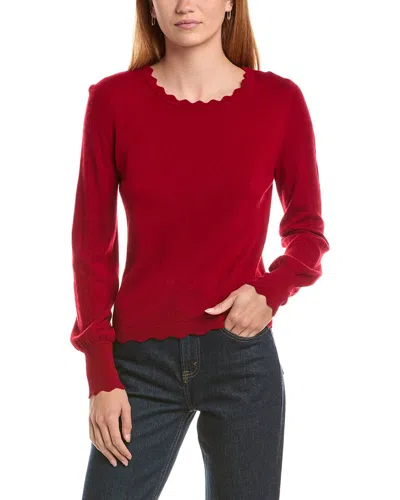 Sofiacashmere Scallop Trim Crewneck Wool & Cashmere-blend Sweater In Red