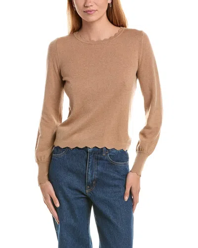 Sofiacashmere Scallop Trim Crewneck Wool & Cashmere-blend Sweater In Neutral