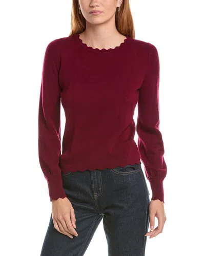Sofiacashmere Scallop Trim Crewneck Wool & Cashmere-blend Sweater In Red