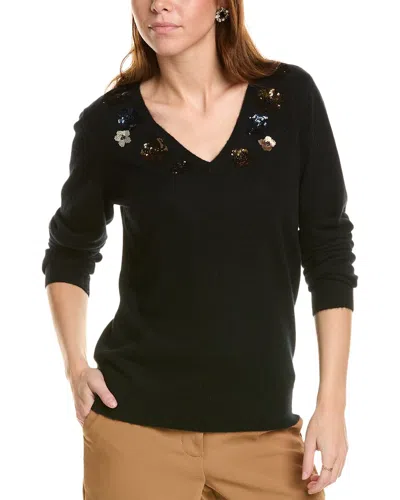 Sofiacashmere Sequin Embellished V-neck Cashmere Sweater In Black