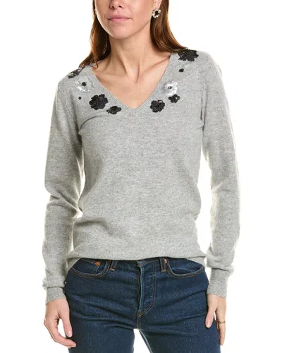 Sofiacashmere Sequin Embellished V-neck Cashmere Sweater In Grey