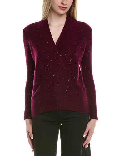 Sofiacashmere Sequin Faux Wrap Wool & Cashmere-blend Sweater In Red