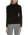 Sofiacashmere Stone-trimmed Mock Neck Wool & Cashmere-blend Sweater In Black