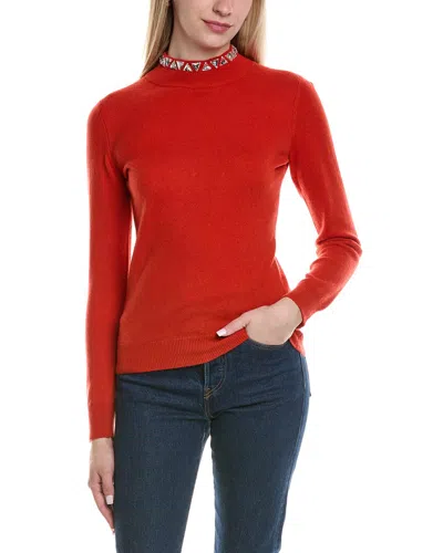 SOFIACASHMERE SOFIACASHMERE STONE-TRIMMED MOCK NECK WOOL & CASHMERE-BLEND SWEATER