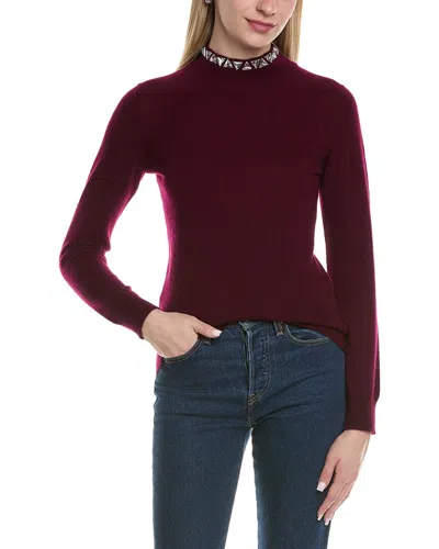 SOFIACASHMERE STONE-TRIMMED MOCK NECK WOOL & CASHMERE-BLEND SWEATER