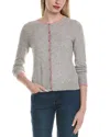 Sofiacashmere Tipped Scallop Wool & Cashmere-blend Cardigan In Gray