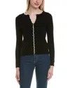 Sofiacashmere Tipped Scalloped Wool & Cashmere-blend Cardigan In Black