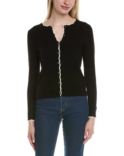 SOFIACASHMERE SOFIACASHMERE TIPPED SCALLOPED WOOL & CASHMERE-BLEND CARDIGAN