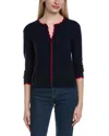 Sofiacashmere Tipped Scalloped Wool & Cashmere-blend Cardigan In Blue