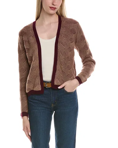 SOFIACASHMERE TWO TONE BRIOCHE CABLE WOOL & CASHMERE-BLEND CARDIGAN
