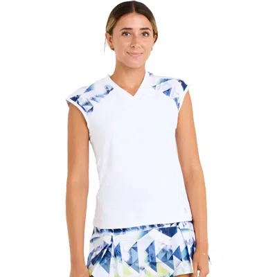Sofibella Kaleidoscope 24 Inch Raglan Womens Cap Sleeve Tennis Shirt In White