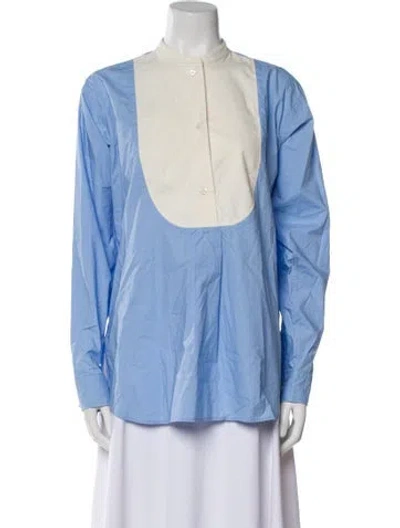 Pre-owned Sofie D'hoore Colorblock Pattern Mock Neck Button-up Top W/ Tags In Blue