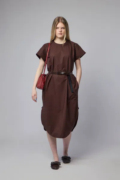 Sofie D'hoore Crew Neck S/sl Dress With Curved Hem In Brown