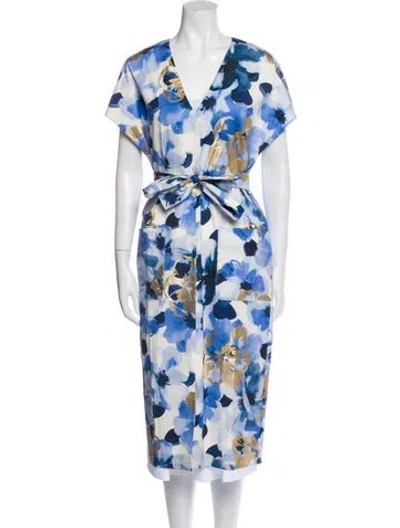 Pre-owned Sofie D'hoore Floral Print Trench Coat In Blue