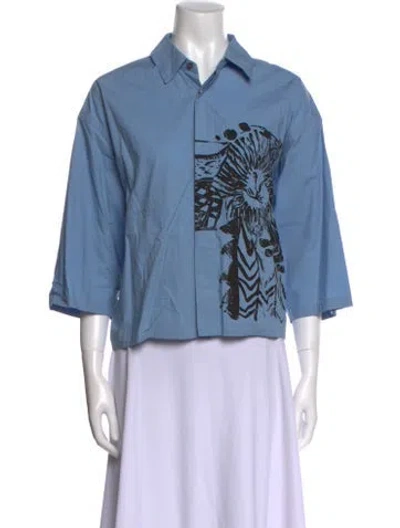 Pre-owned Sofie D'hoore Graphic Print Three-quarter Sleeve Button-up Top In Blue