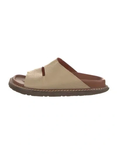 Pre-owned Sofie D'hoore Leather Lasercut Accents Slides In Neutrals