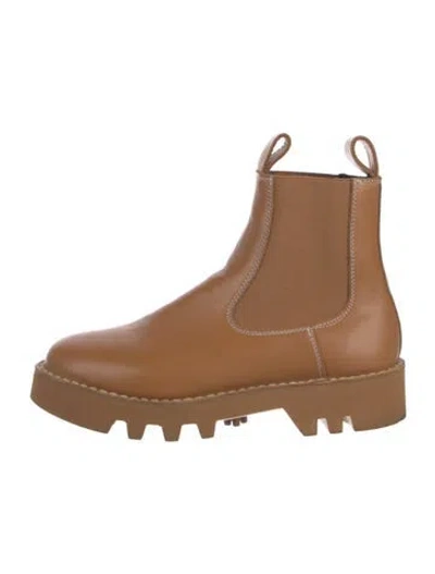 Pre-owned Sofie D'hoore Leather Whipstitch Trim Chelsea Boots In Brown