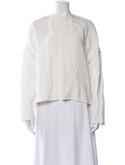 Pre-owned Sofie D'hoore Linen Crew Neck Blouse In White