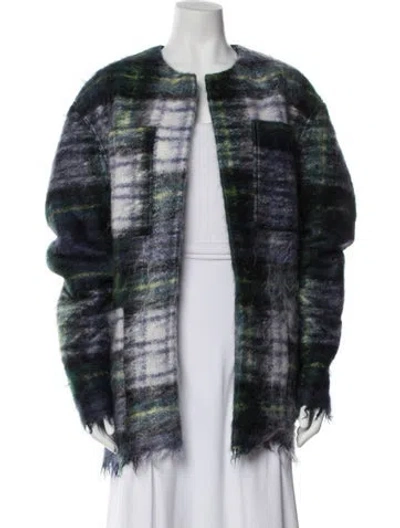 Pre-owned Sofie D'hoore Mohair Plaid Print Coat In Blue