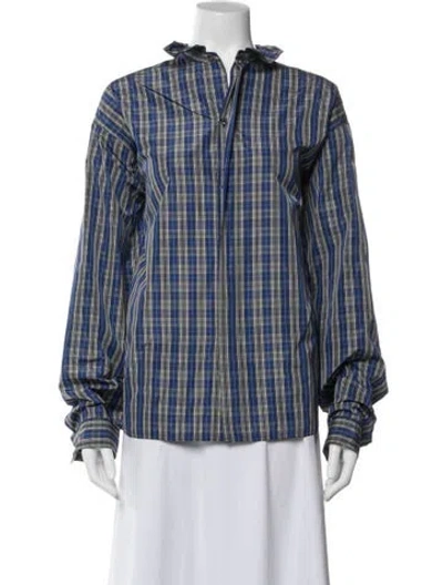 Pre-owned Sofie D'hoore Plaid Print Long Sleeve Blouse In Blue